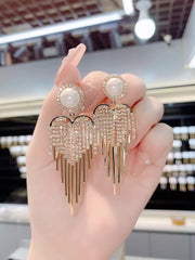 Pearl full diamond tassel earrings