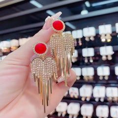 Pearl full diamond tassel earrings